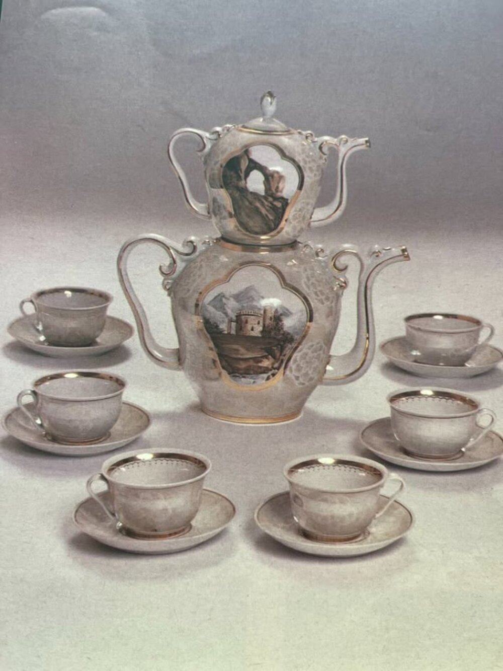 Fenix Kislovodsk Porcelain Russian Stacked Tea Set, Hand-painted,